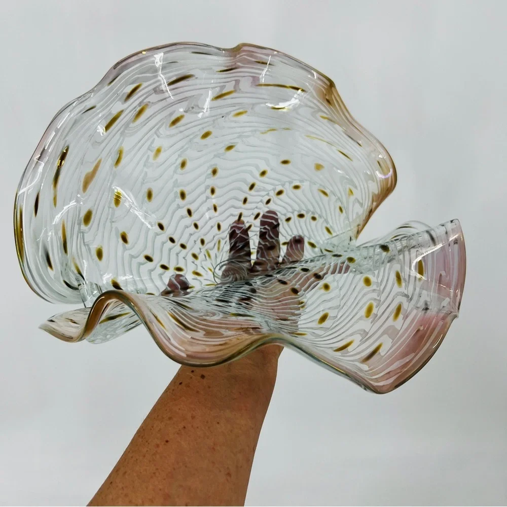 Signed LaChaussee Art HandBlown Glass Clam Shell Sculpture Artist Signed 10" W - Picture 1 of 16